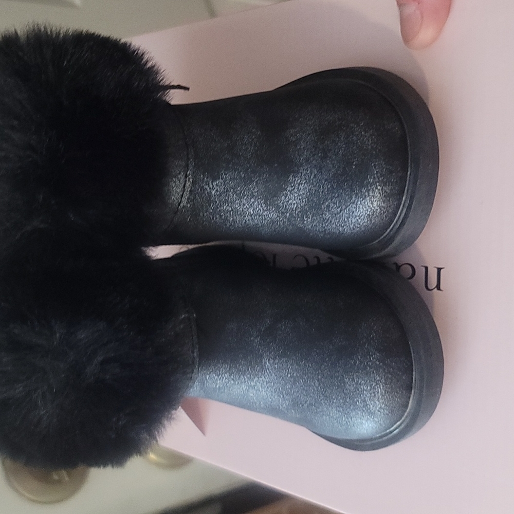 NANETTE LEPORE GIRLS TODDLER FAUX FUR SPARKLE BOOTS: BLACK: NIB: SZ 5